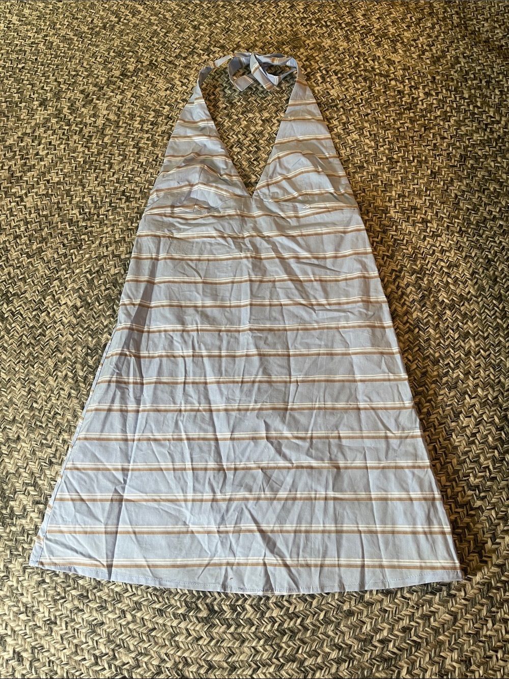 Princess Polly White Halter Mini Dress with Tan Stripes